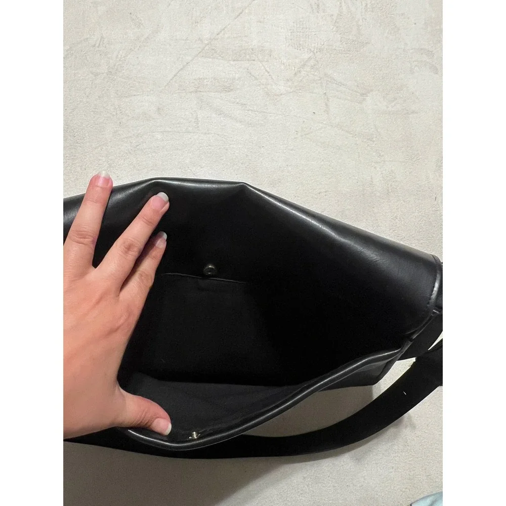 Nine West Black Leather Messenger Bag Laptop Case Professional Work Tote